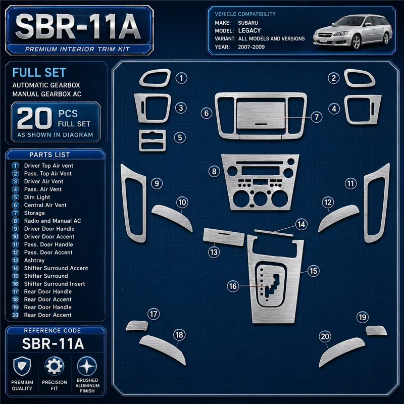 Subaru Legacy 2007-2009 3D Cockpit Dekor Interieurleisten Set Full Set / as shown in product diagram-teilig