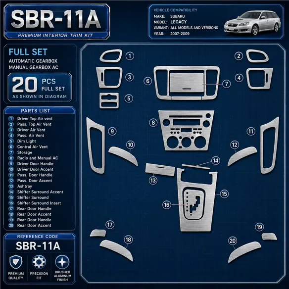 Subaru Legacy 2007-2009 3D Cockpit Dekor Interieurleisten Set Full Set / as shown in product diagram-teilig