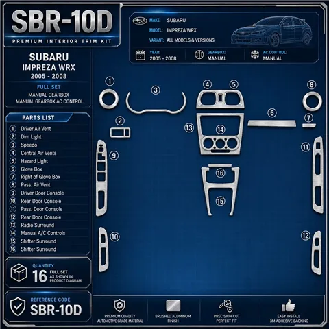 Subaru Impreza WRX 2005-2008 3D Cockpit Dekor Interieurleisten Set Full Set / as shown in product diagram-teilig