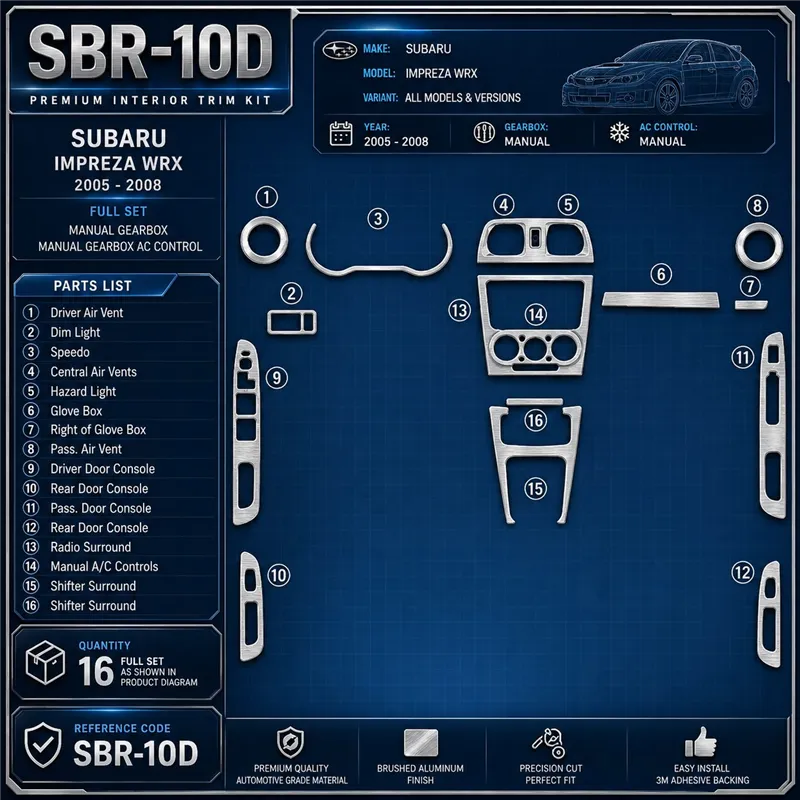 Subaru Impreza WRX 2005-2008 3D Cockpit Dekor Interieurleisten Set Full Set / as shown in product diagram-teilig
