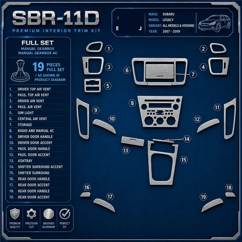 Subaru Legacy 2007-2009 3D Cockpit Dekor Interieurleisten Set Full Set / as shown in product diagram-teilig