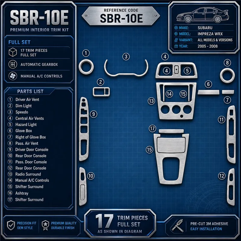 Subaru Impreza WRX 2005-2008 3D Cockpit Dekor Interieurleisten Set Full Set / as shown in product diagram-teilig
