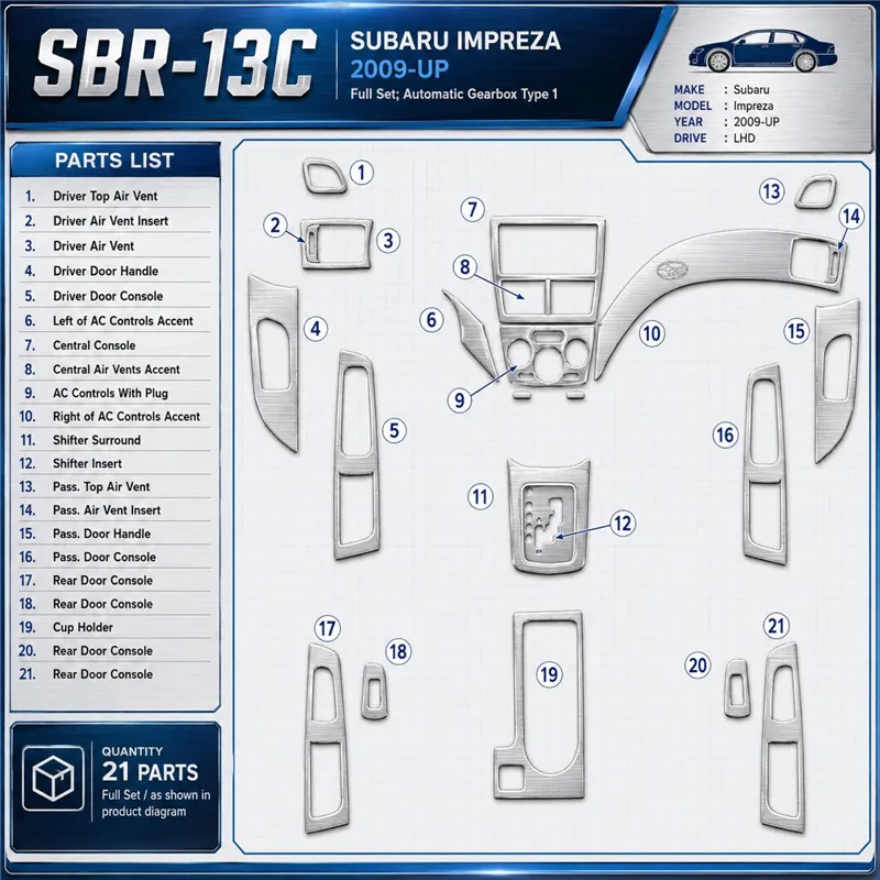 Subaru Impreza 2009-heute 3D Cockpit Dekor Interieurleisten Set Full Set / as shown in product diagram-teilig