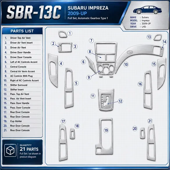 Subaru Impreza 2009-heute 3D Cockpit Dekor Interieurleisten Set Full Set / as shown in product diagram-teilig