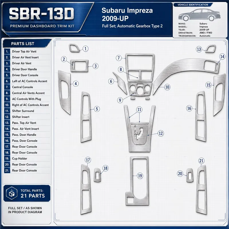 Subaru Impreza 2009-heute 3D Cockpit Dekor Interieurleisten Set Full Set / as shown in product diagram-teilig