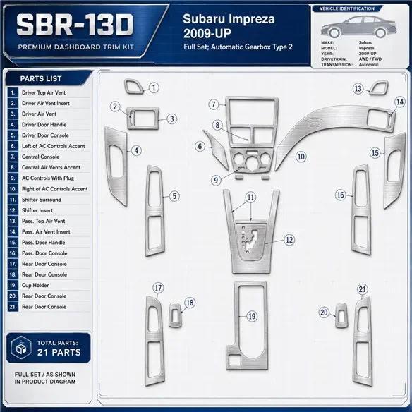 Subaru Impreza 2009-heute 3D Cockpit Dekor Interieurleisten Set Full Set / as shown in product diagram-teilig