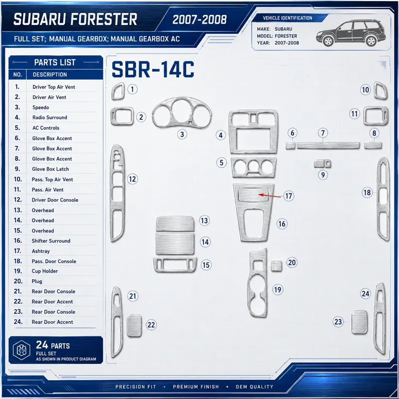 Subaru Forester 2007-2008 3D Cockpit Dekor Interieurleisten Set Full Set / as shown in product diagram-teilig