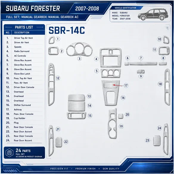 Subaru Forester 2007-2008 3D Cockpit Dekor Interieurleisten Set Full Set / as shown in product diagram-teilig