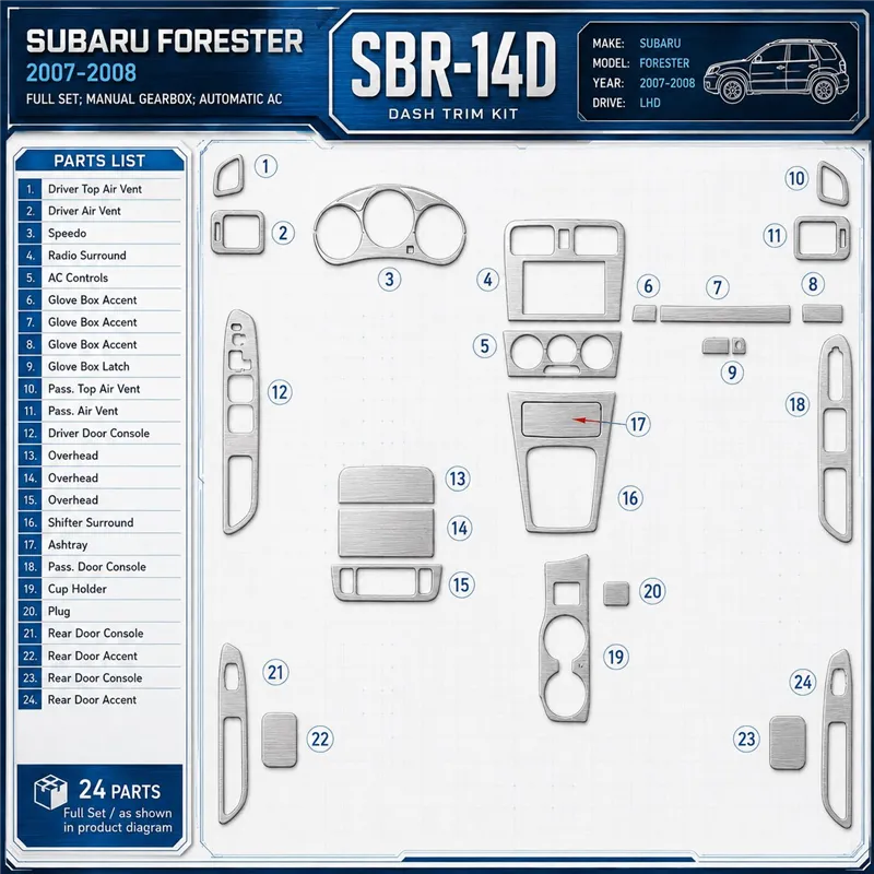 Subaru Forester 2007-2008 3D Cockpit Dekor Interieurleisten Set Full Set / as shown in product diagram-teilig
