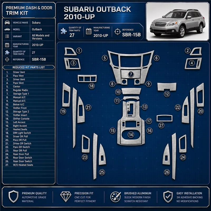 Subaru Outback 2010-heute 3D Cockpit Dekor Interieurleisten Set As shown in product diagram-teilig