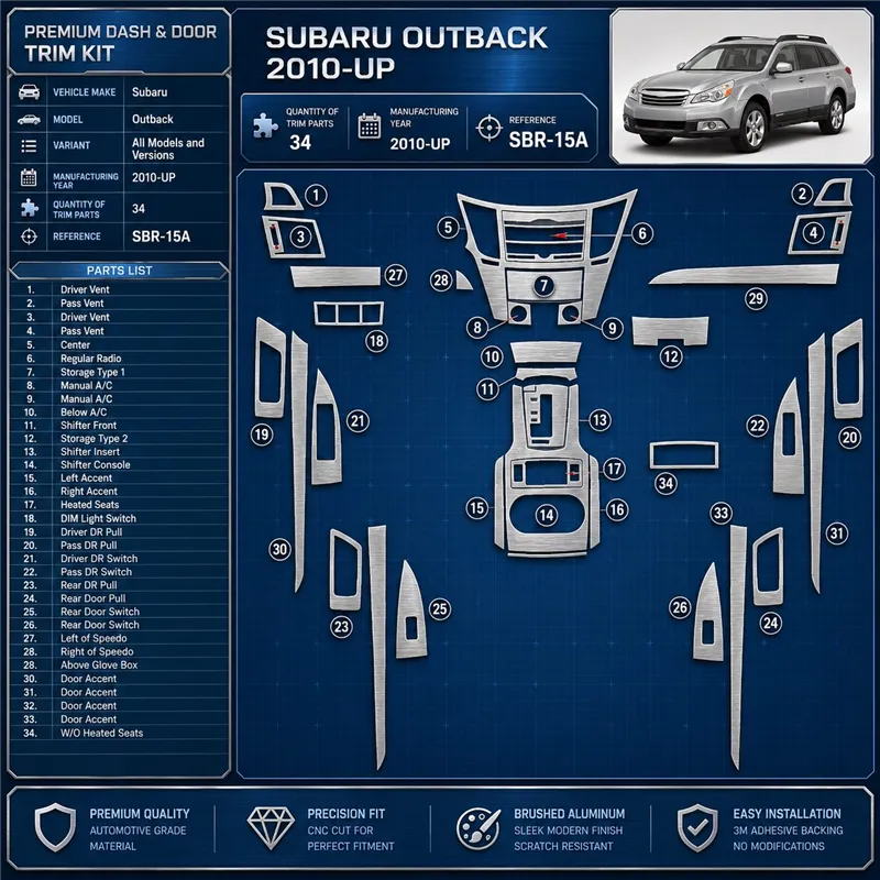Subaru Outback 2010-heute 3D Cockpit Dekor Interieurleisten Set As shown in product diagram-teilig