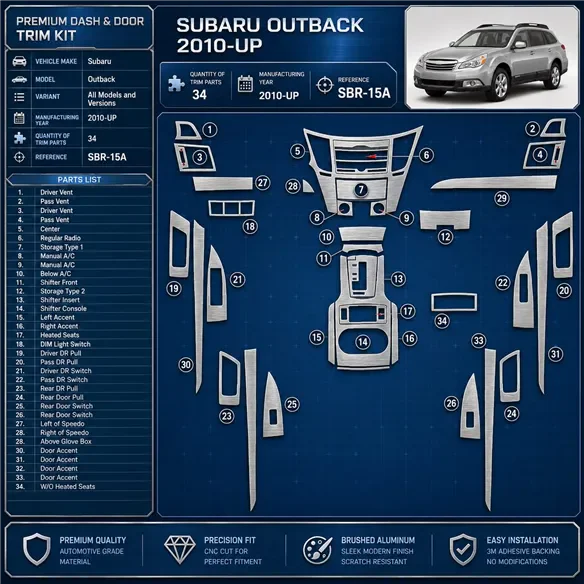 Subaru Outback 2010-heute 3D Cockpit Dekor Interieurleisten Set As shown in product diagram-teilig