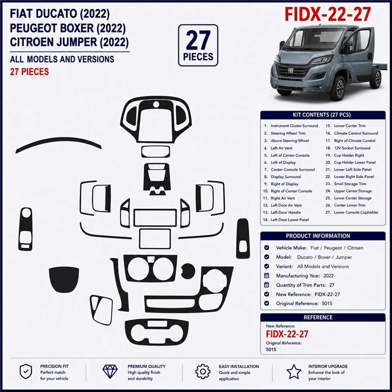 Fiat Ducato 2022 3D Armaturenbrett-Dekor-Set, 27 Teile