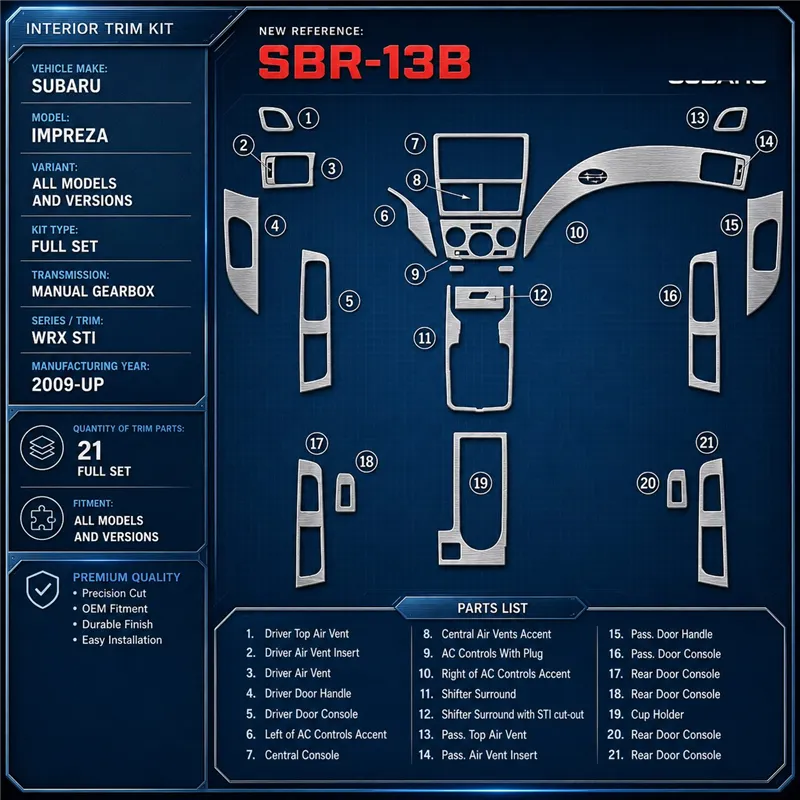 Subaru Impreza 2009-heute 3D Cockpit Dekor Interieurleisten Set Full Set / as shown in product diagram-teilig