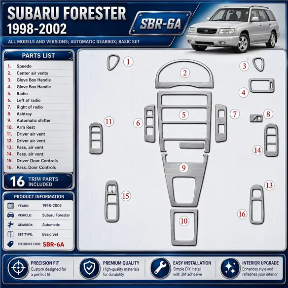 Subaru Forester 1998-2002 3D Cockpit Dekor Interieurleisten Set 16-teilig