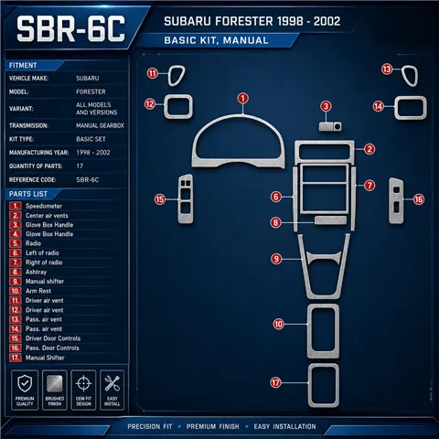 Subaru Forester 1998-2002 3D Cockpit Dekor Interieurleisten Set 17-teilig