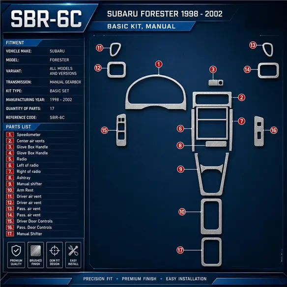 Subaru Forester 1998-2002 3D Cockpit Dekor Interieurleisten Set 17-teilig
