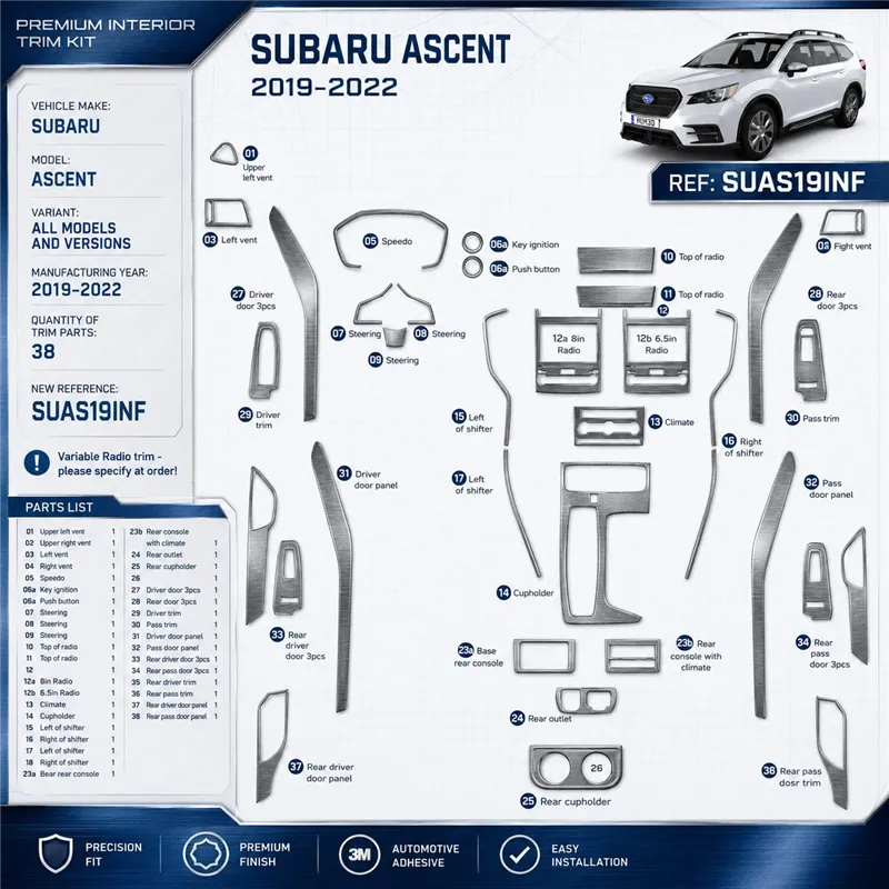 Subaru Ascent 2019-2022 3D Cockpit Dekor Interieurleisten Set 37-teilig