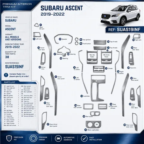Subaru Ascent 2019-2022 3D Cockpit Dekor Interieurleisten Set 38-teilig