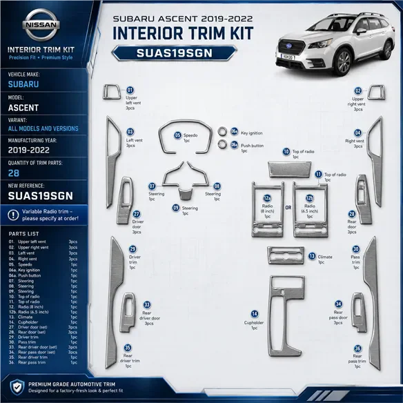 Subaru Ascent 2019-2022 3D Cockpit Dekor Interieurleisten Set 28-teilig