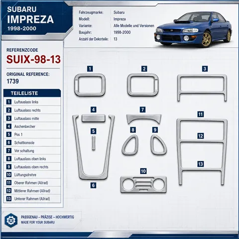 Subaru Impreza 1998-2000 3D Cockpit Dekor Interieurleisten Set 13-teilig