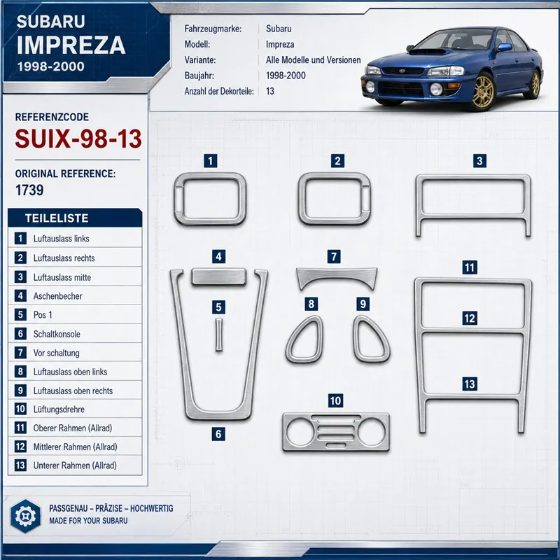 Subaru Impreza 1998-2000 3D Cockpit Dekor Interieurleisten Set 13-teilig