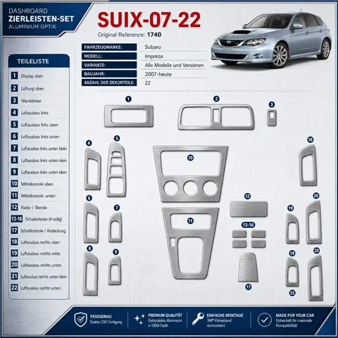 Subaru Impreza 2007-heute 3D Cockpit Dekor Interieurleisten Set 22-teilig