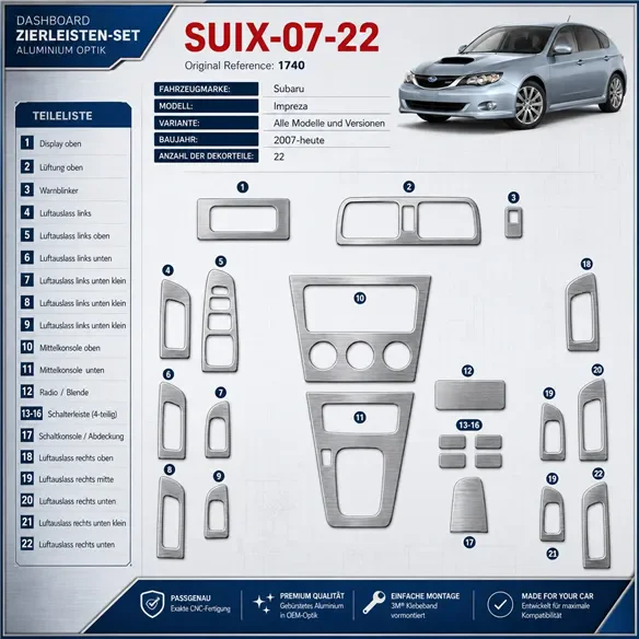 Subaru Impreza 2007-heute 3D Cockpit Dekor Interieurleisten Set 22-teilig