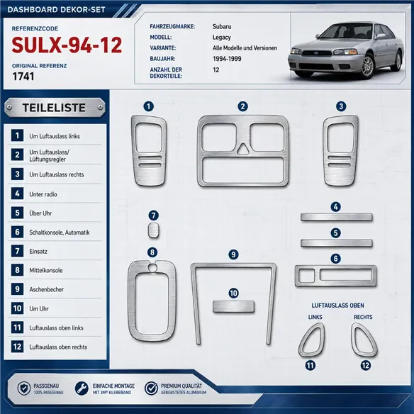 Subaru Legacy 1994-1999 3D Cockpit Dekor Interieurleisten Set 12-teilig