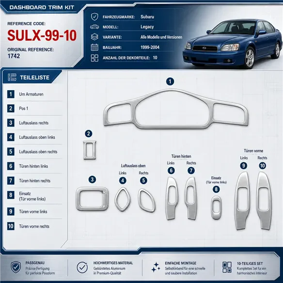 Subaru Legacy 1999-2004 3D Cockpit Dekor Interieurleisten Set 10-teilig