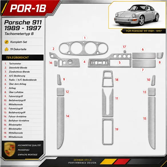 Porsche 911 1989-1997 3D Cockpit Dekor Interieurleisten Set As shown in product diagram-teilig