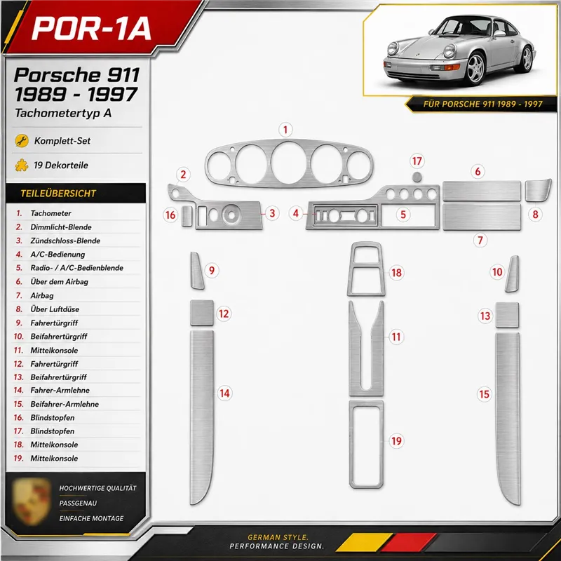 Porsche 911 1989-1997 3D Cockpit Dekor Interieurleisten Set As shown in product diagram-teilig