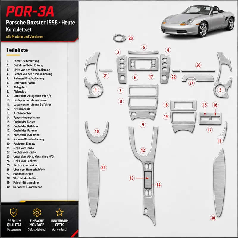 Porsche Boxster 1998-heute 3D Cockpit Dekor Interieurleisten Set Full Set / as shown in product diagram-teilig