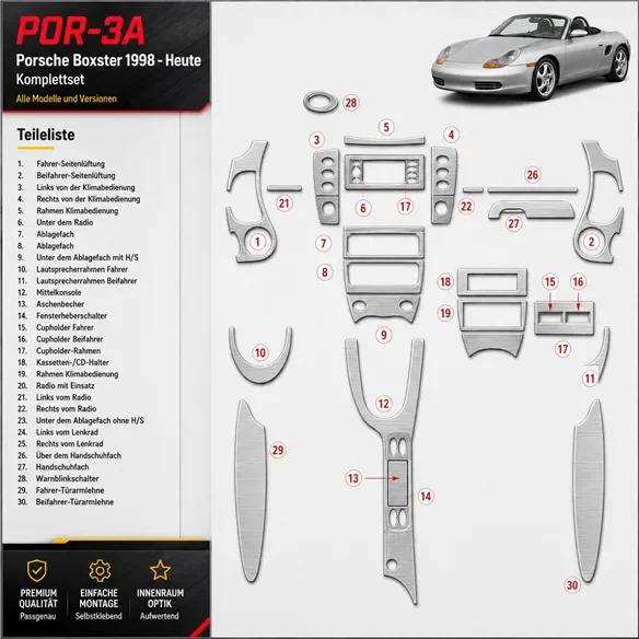Porsche Boxster 1998-heute 3D Cockpit Dekor Interieurleisten Set Full Set / as shown in product diagram-teilig