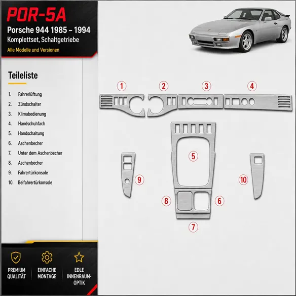 Porsche 944 1985-1994 3D Cockpit Dekor Interieurleisten Set Full Set / as shown in product diagram-teilig