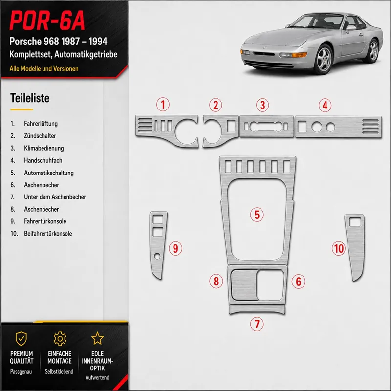 Porsche 968 1987-1994 3D Cockpit Dekor Interieurleisten Set Full Set / as shown in product diagram-teilig