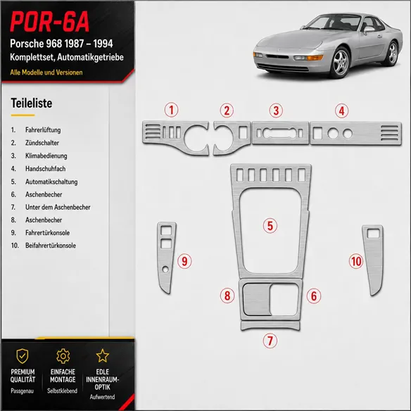 Porsche 968 1987-1994 3D Cockpit Dekor Interieurleisten Set Full Set / as shown in product diagram-teilig