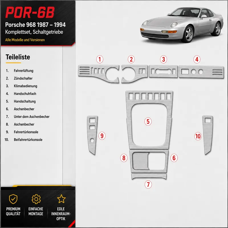 Porsche 968 1987-1994 3D Cockpit Dekor Interieurleisten Set Full Set / as shown in product diagram-teilig