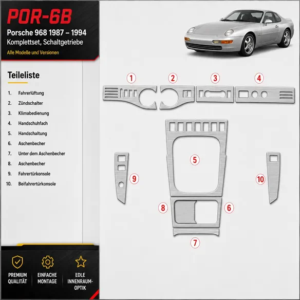 Porsche 968 1987-1994 3D Cockpit Dekor Interieurleisten Set Full Set / as shown in product diagram-teilig