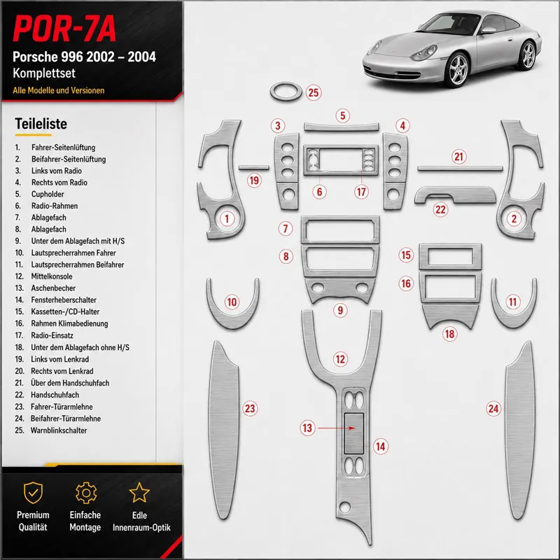 Porsche 996 2002-2004 3D Cockpit Dekor Interieurleisten Set Full Set / as shown in product diagram-teilig