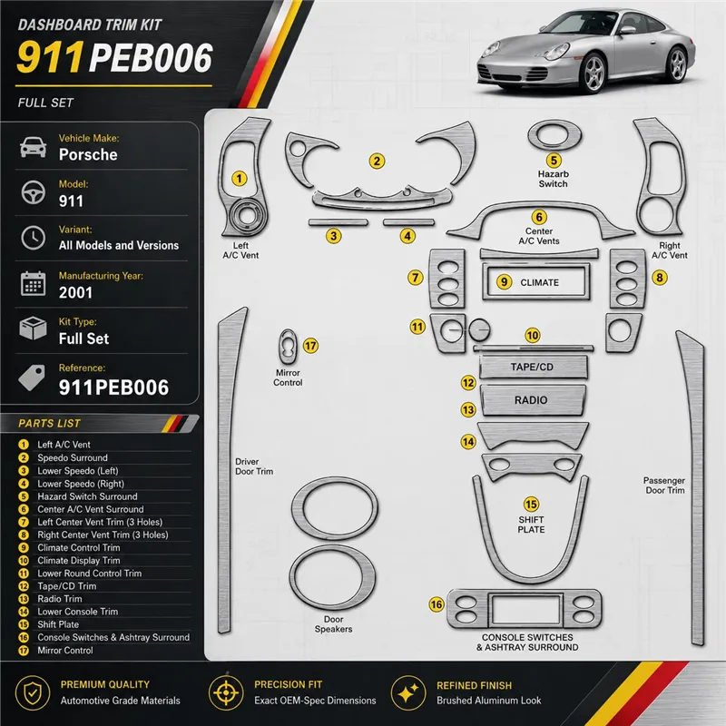 Porsche 911 2001 3D Cockpit Dekor Interieurleisten Set Full Set / as shown in product diagram-teilig
