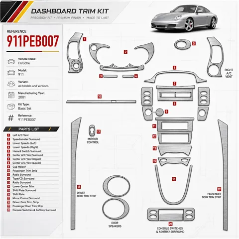 Porsche 911 2001 3D Cockpit Dekor Interieurleisten Set Basic Set / as shown in product diagram-teilig