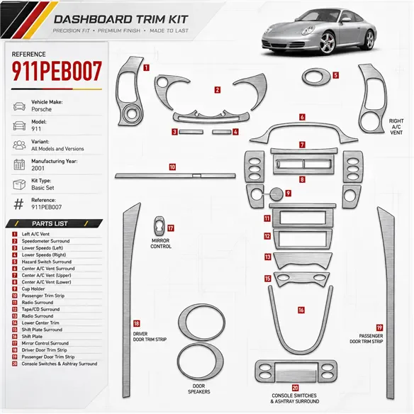 Porsche 911 2001 3D Cockpit Dekor Interieurleisten Set Basic Set / as shown in product diagram-teilig