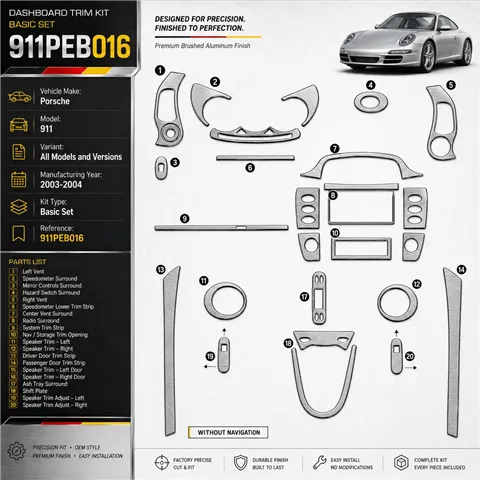 Porsche 911 2003-2004 3D Cockpit Dekor Interieurleisten Set Basic Set / as shown in product diagram-teilig
