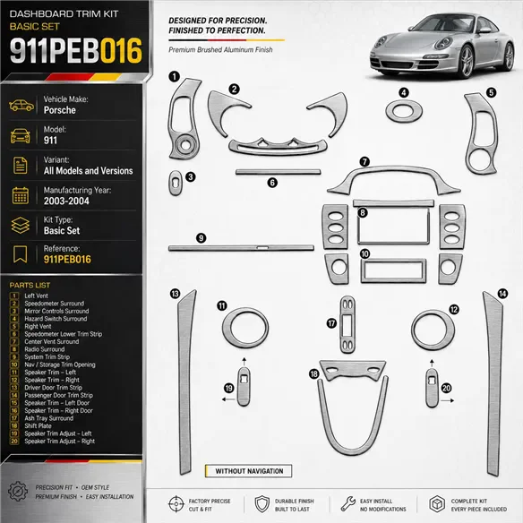 Porsche 911 2003-2004 3D Cockpit Dekor Interieurleisten Set Basic Set / as shown in product diagram-teilig