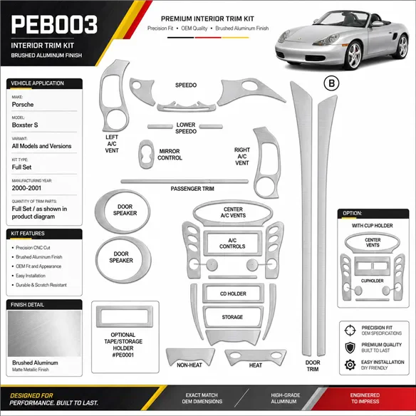 Porsche Boxster S 2000-2001 3D Cockpit Dekor Interieurleisten Set Full Set / as shown in product diagram-teilig