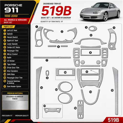 Porsche 911 1999-2000 3D Cockpit Dekor Interieurleisten Set Basic Set / as shown in product diagram-teilig