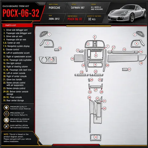 Porsche CAYMAN 987 2006-2012 3D Cockpit Dekor Interieurleisten Set 32-teilig
