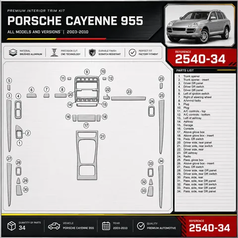 Porsche Cayenne 955 2003-2010 3D Cockpit Dekor Interieurleisten Set 34-teilig