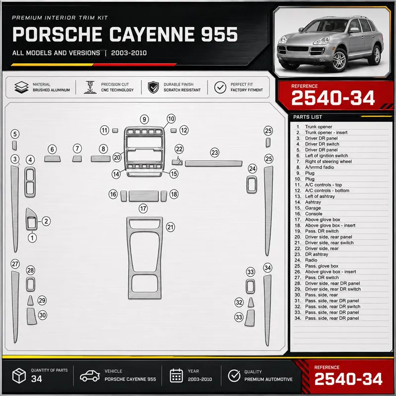Porsche Cayenne 955 2003-2010 3D Cockpit Dekor Interieurleisten Set 34-teilig